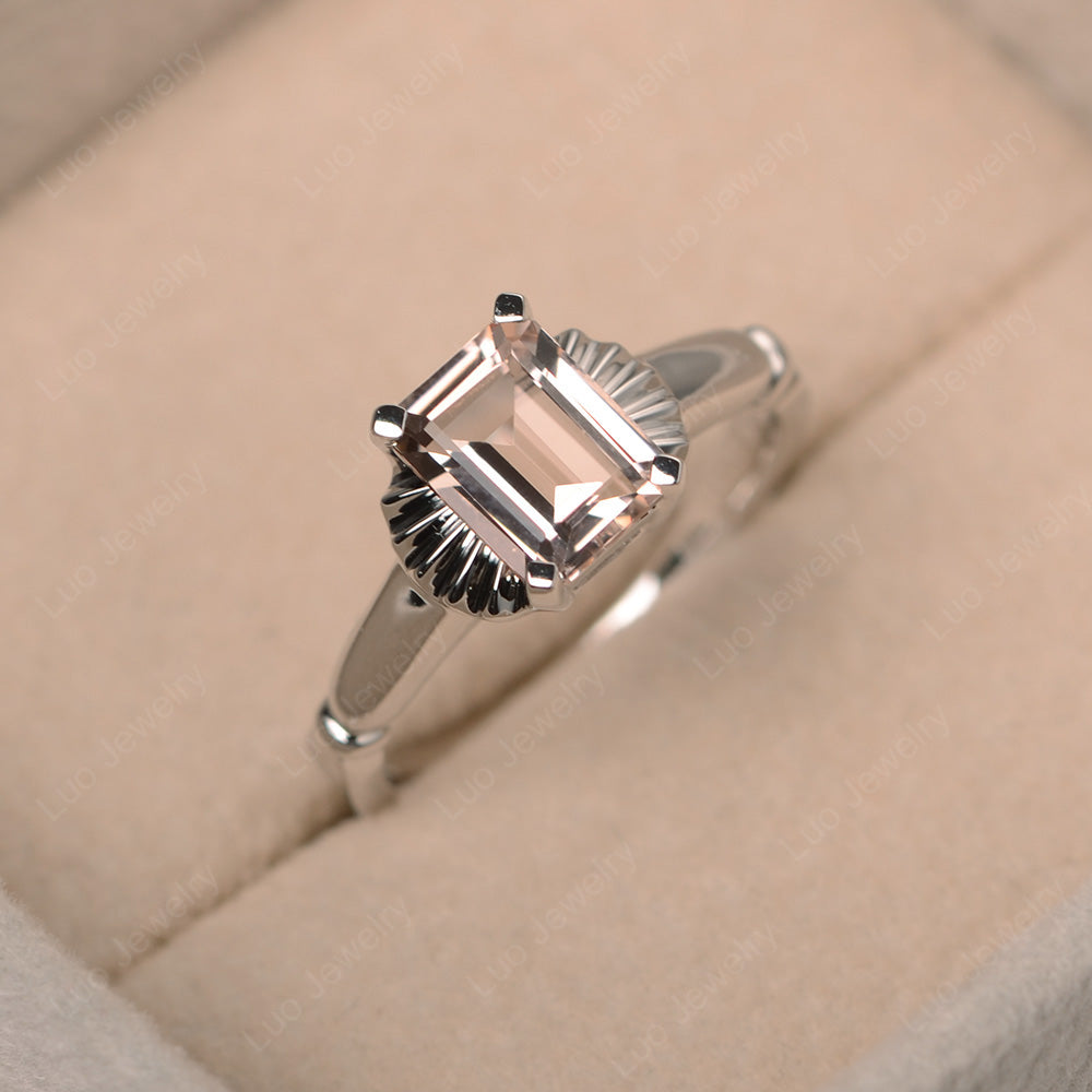 Vintage Emerald Cut Morganite Solitaire Ring - LUO Jewelry