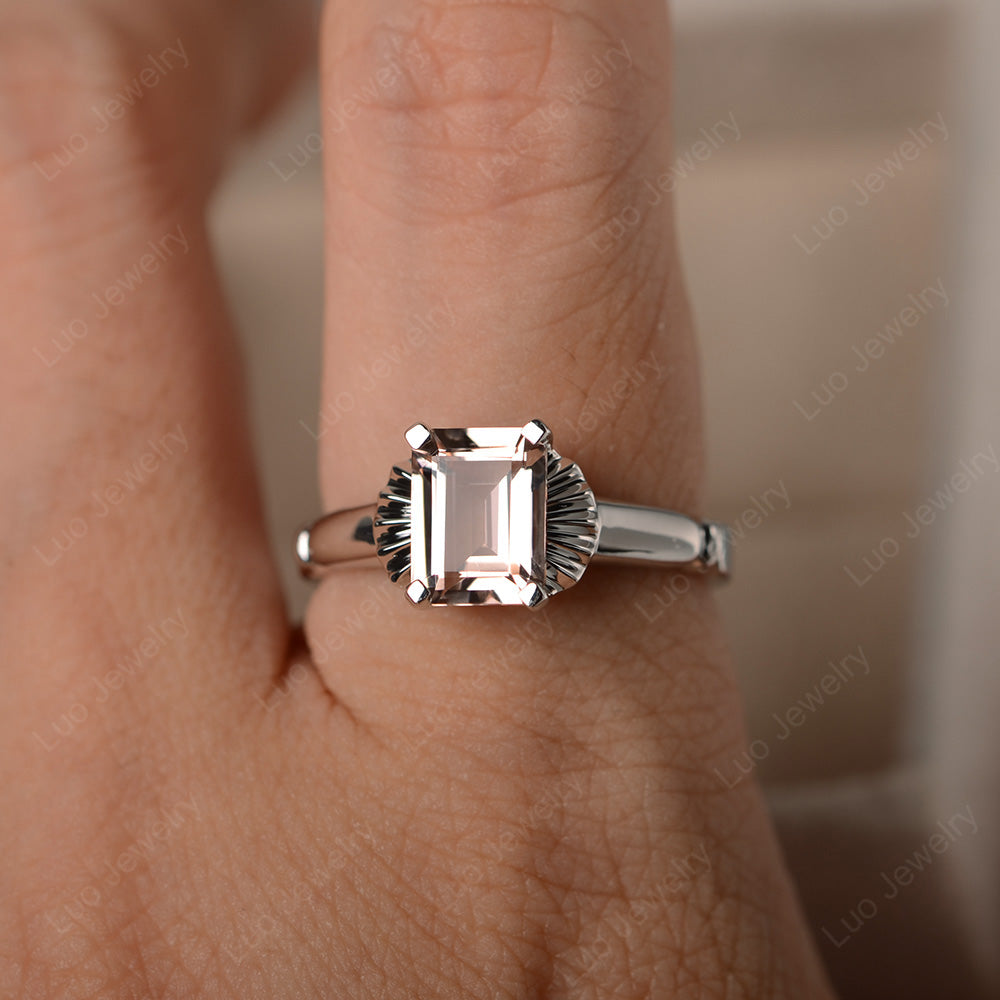 Vintage Emerald Cut Morganite Solitaire Ring - LUO Jewelry