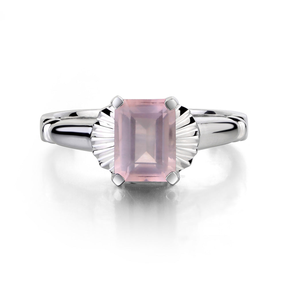Vintage Emerald Cut Rose Quartz Solitaire Ring - LUO Jewelry