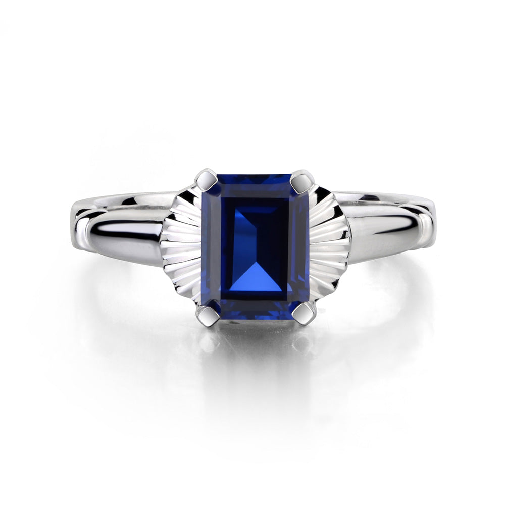 Vintage Emerald Cut Lab Sapphire Solitaire Ring - LUO Jewelry