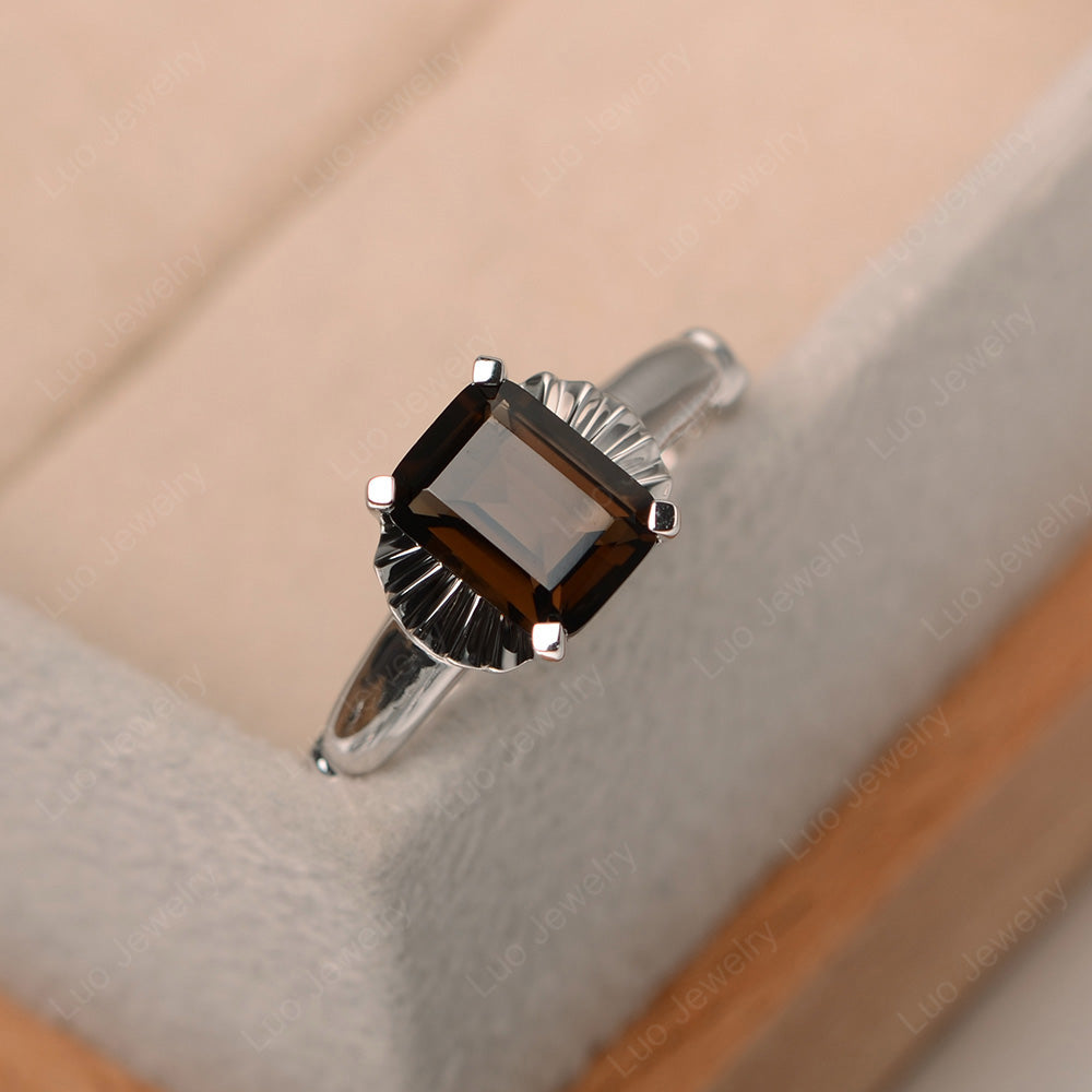 Vintage Emerald Cut Smoky Quartz  Solitaire Ring - LUO Jewelry