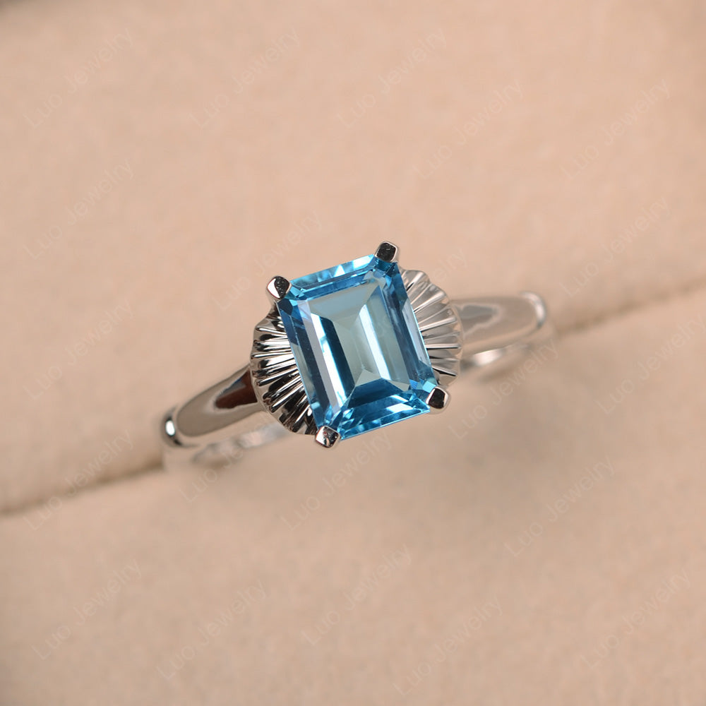 Vintage Emerald Cut Swiss Blue Topaz Solitaire Ring - LUO Jewelry