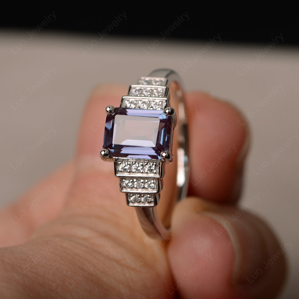 Emerald Cut Alexandrite Promise Ring Silver - LUO Jewelry
