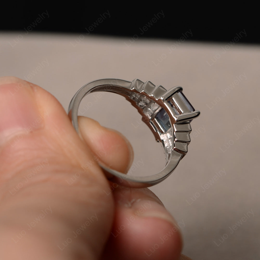 Emerald Cut Alexandrite Promise Ring Silver - LUO Jewelry