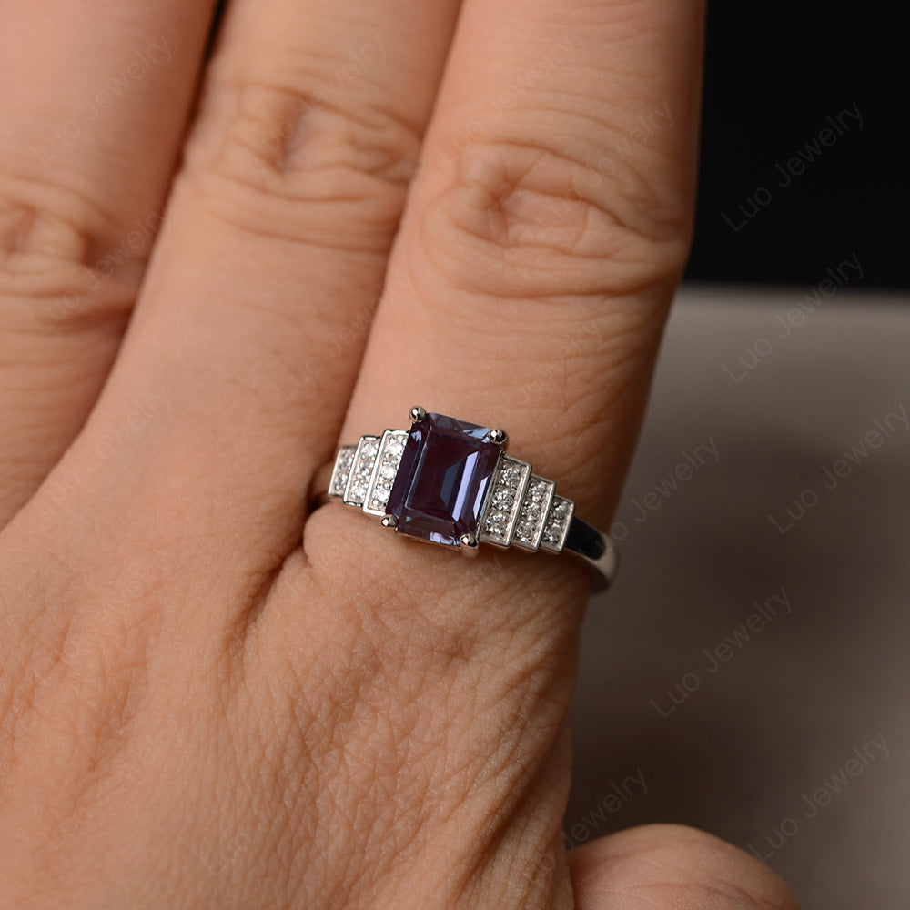 Emerald Cut Alexandrite Promise Ring Silver - LUO Jewelry
