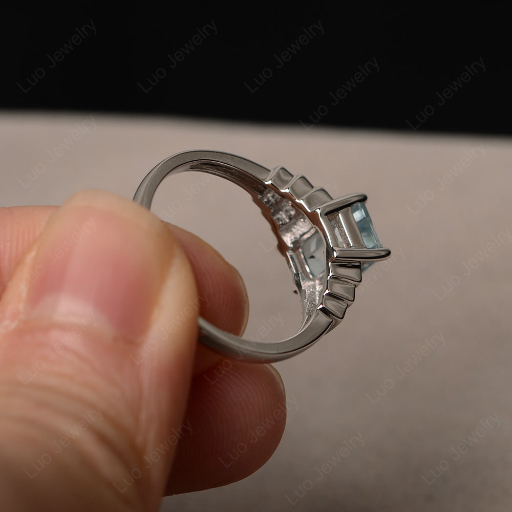 Emerald Cut Aquamarine Promise Ring Silver - LUO Jewelry