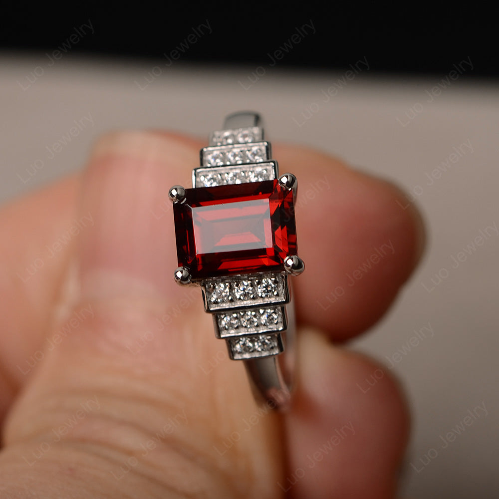 Emerald Cut Garnet Promise Ring Silver - LUO Jewelry