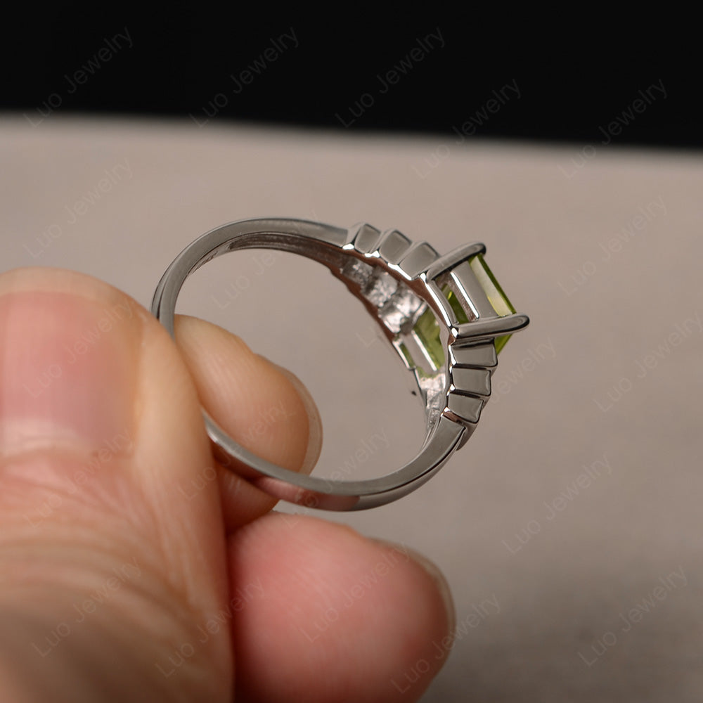Emerald Cut Peridot Promise Ring Silver - LUO Jewelry