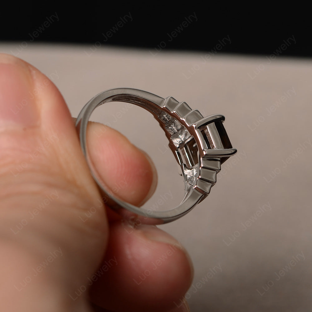Emerald Cut Smoky Quartz Promise Ring Silver - LUO Jewelry