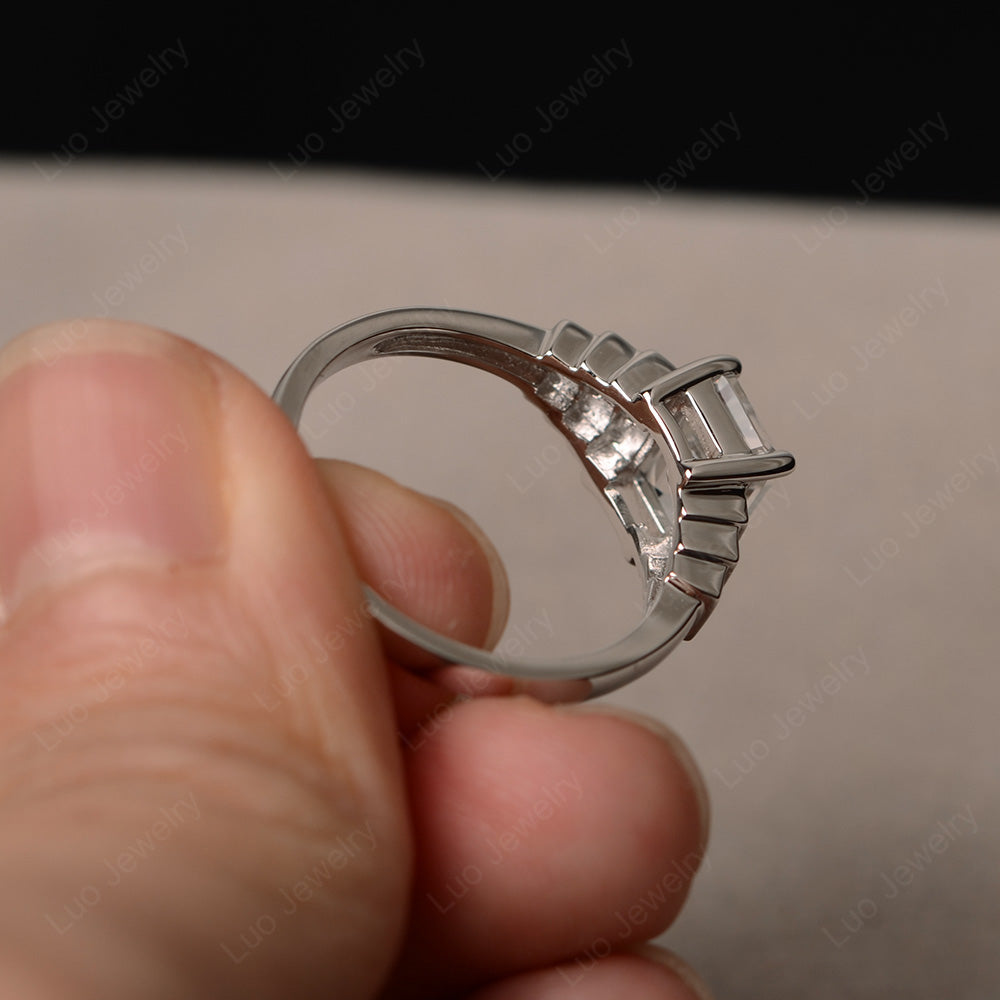 Emerald Cut White Topaz Promise Ring Silver - LUO Jewelry