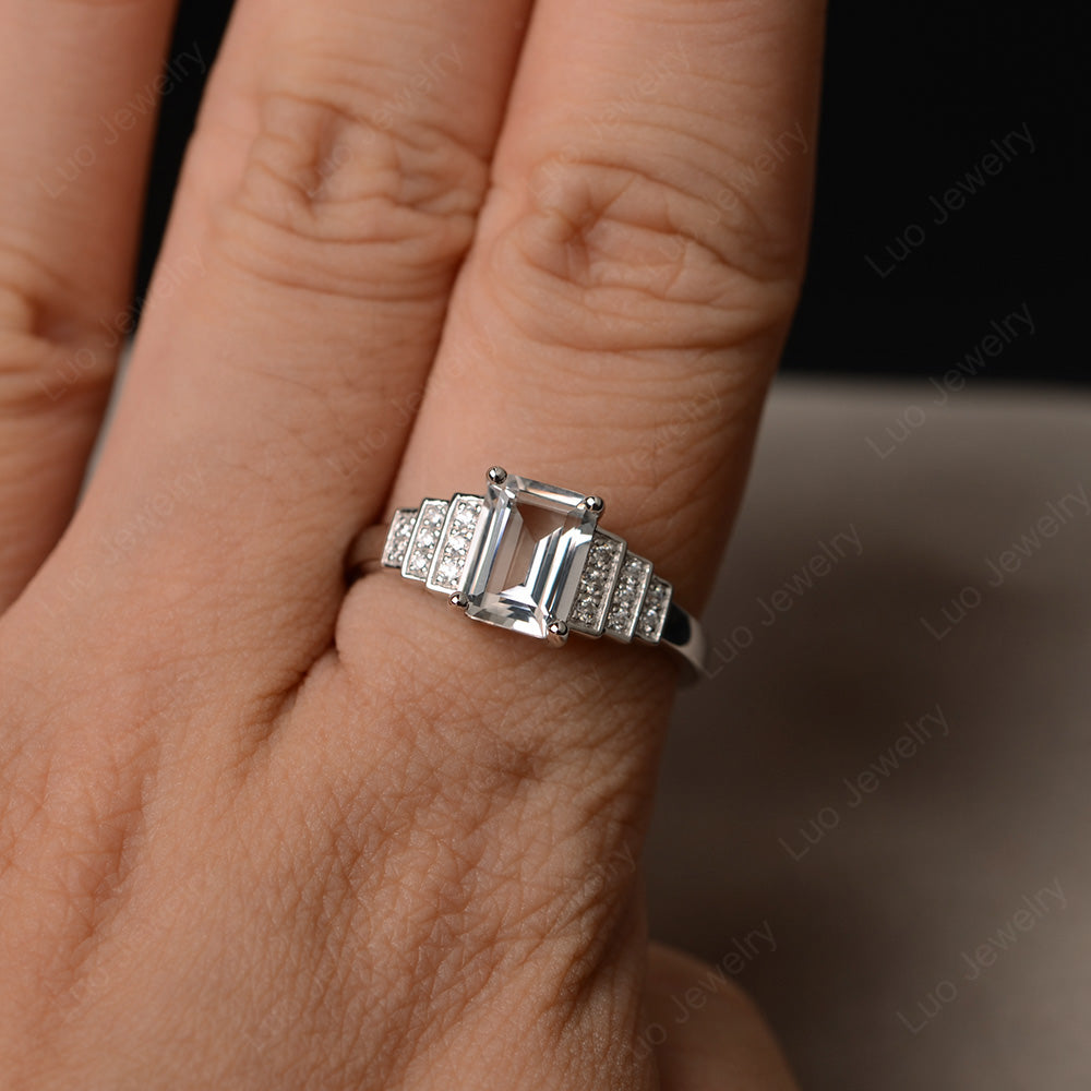 Emerald Cut White Topaz Promise Ring Silver - LUO Jewelry