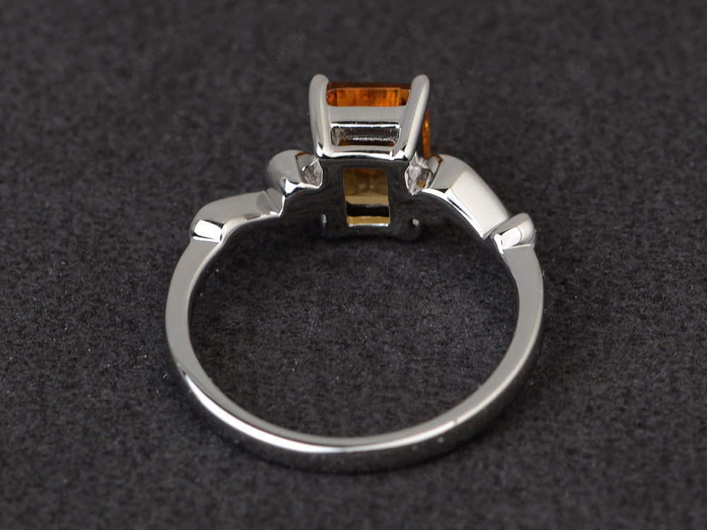 Unique Emerald Cut Citrine Ring Rose Gold - LUO Jewelry