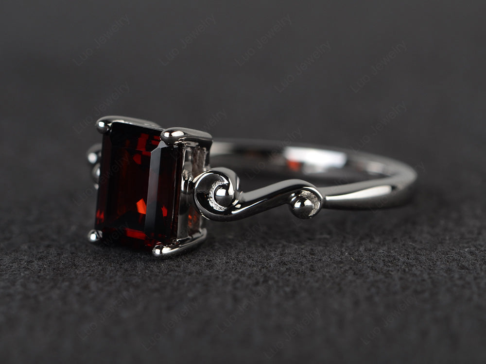 Unique Emerald Cut Garnet Ring Rose Gold - LUO Jewelry