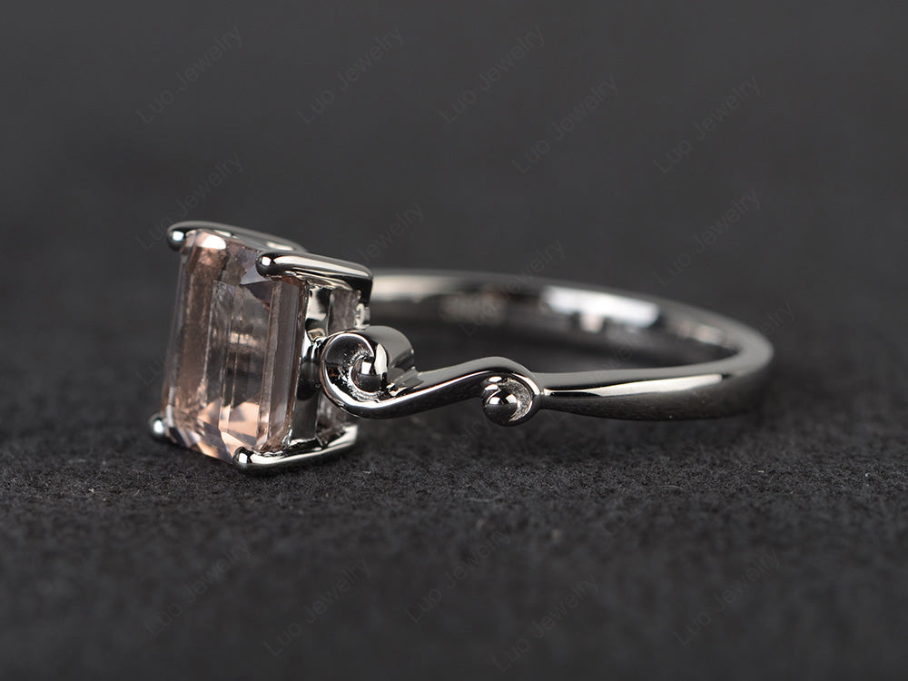 Unique Emerald Cut Morganite Ring Rose Gold - LUO Jewelry
