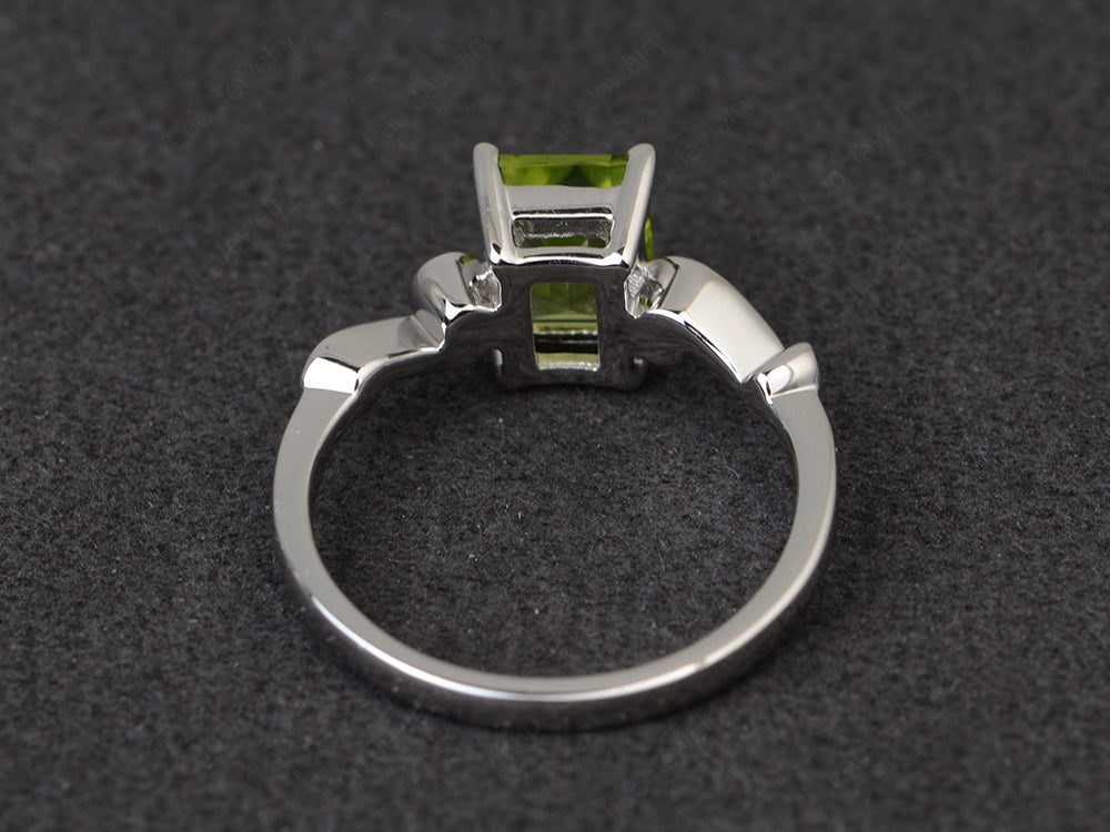 Unique Emerald Cut Peridot Ring Rose Gold - LUO Jewelry