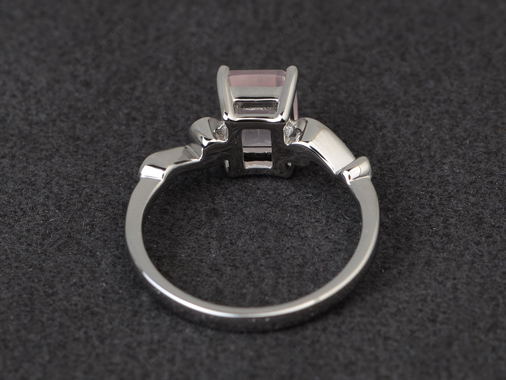 Unique Emerald Cut Rose Quartz Ring Rose Gold - LUO Jewelry