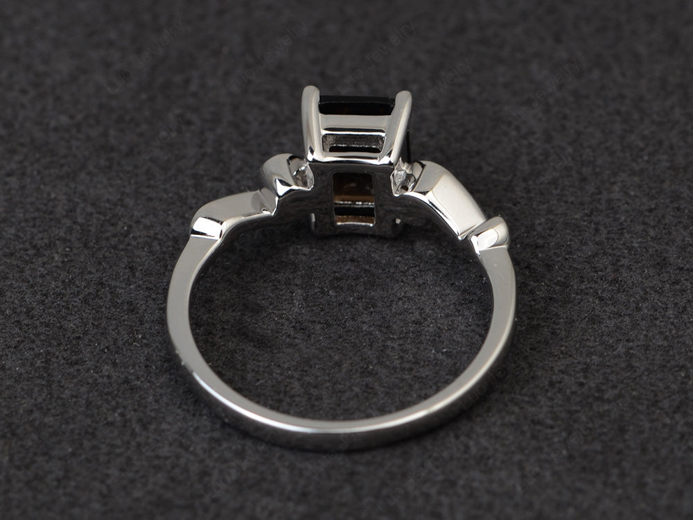 Unique Emerald Cut Smoky Quartz  Ring Rose Gold - LUO Jewelry