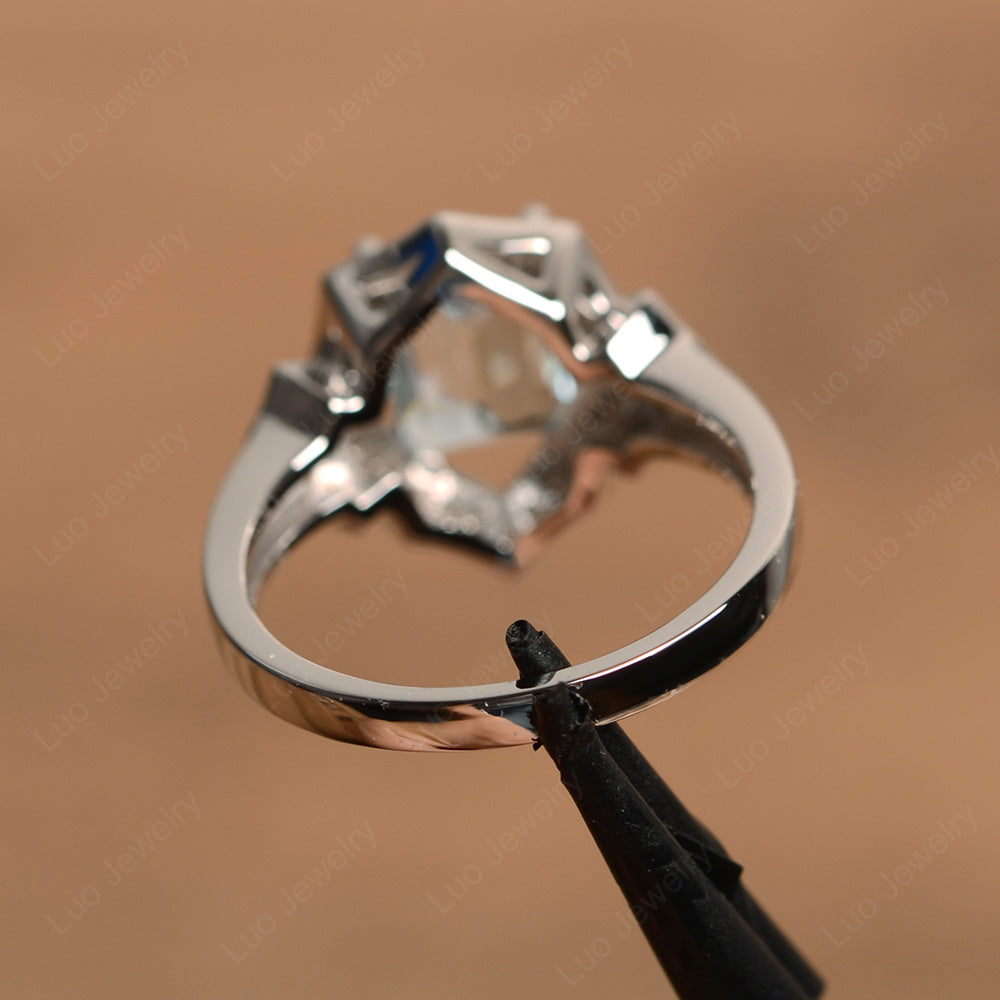 Emerald Cut Aquamarine Cocktail Ring White Gold - LUO Jewelry