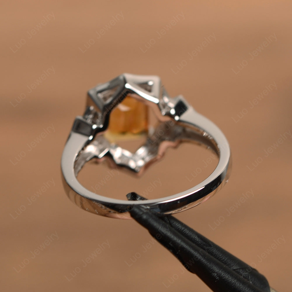 Emerald Cut Citrine Cocktail Ring White Gold - LUO Jewelry