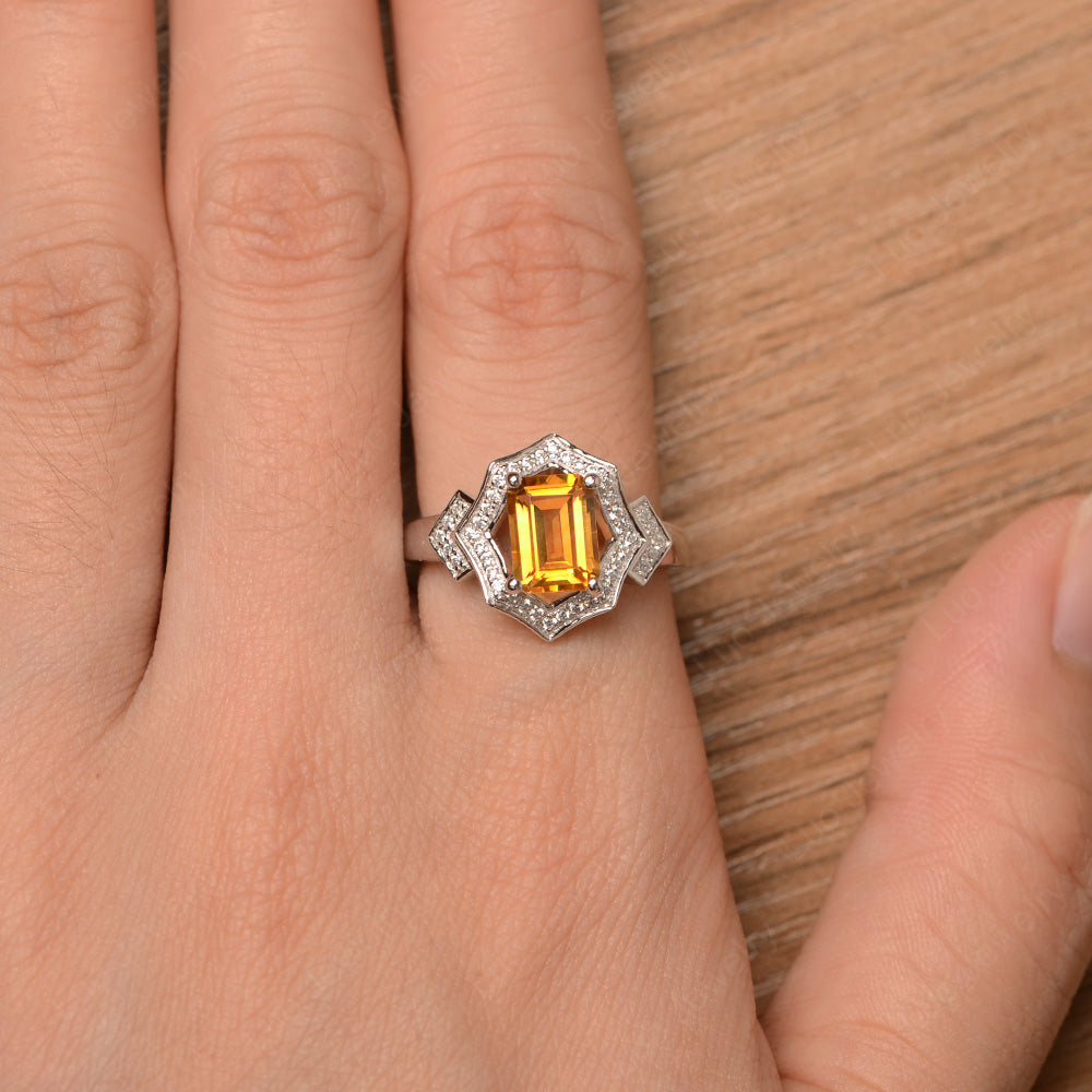 Emerald Cut Citrine Cocktail Ring White Gold - LUO Jewelry