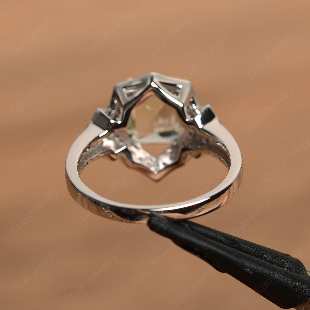 Emerald Cut Green Amethyst Cocktail Ring White Gold - LUO Jewelry