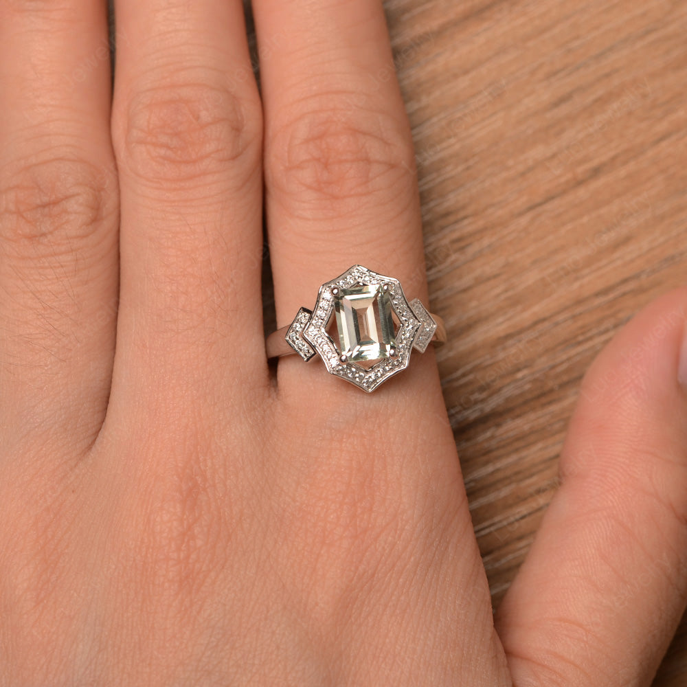 Emerald Cut Green Amethyst Cocktail Ring White Gold - LUO Jewelry