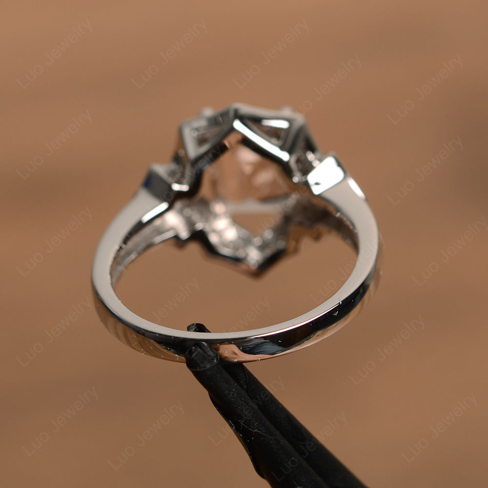 Emerald Cut Morganite Cocktail Ring White Gold - LUO Jewelry