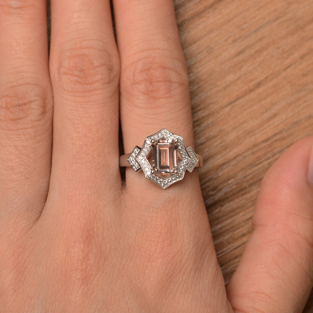 Emerald Cut Morganite Cocktail Ring White Gold - LUO Jewelry