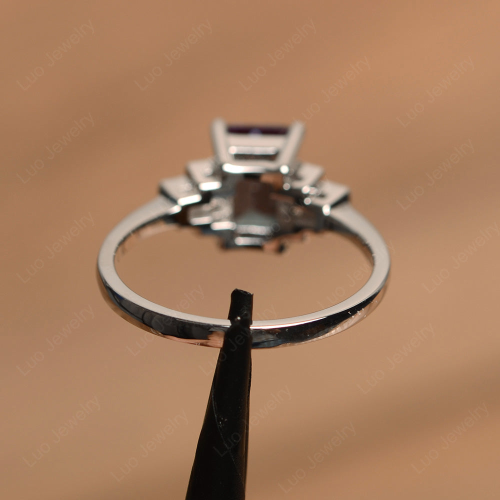 Emerald Cut Alexandrite Promise Ring White Gold - LUO Jewelry