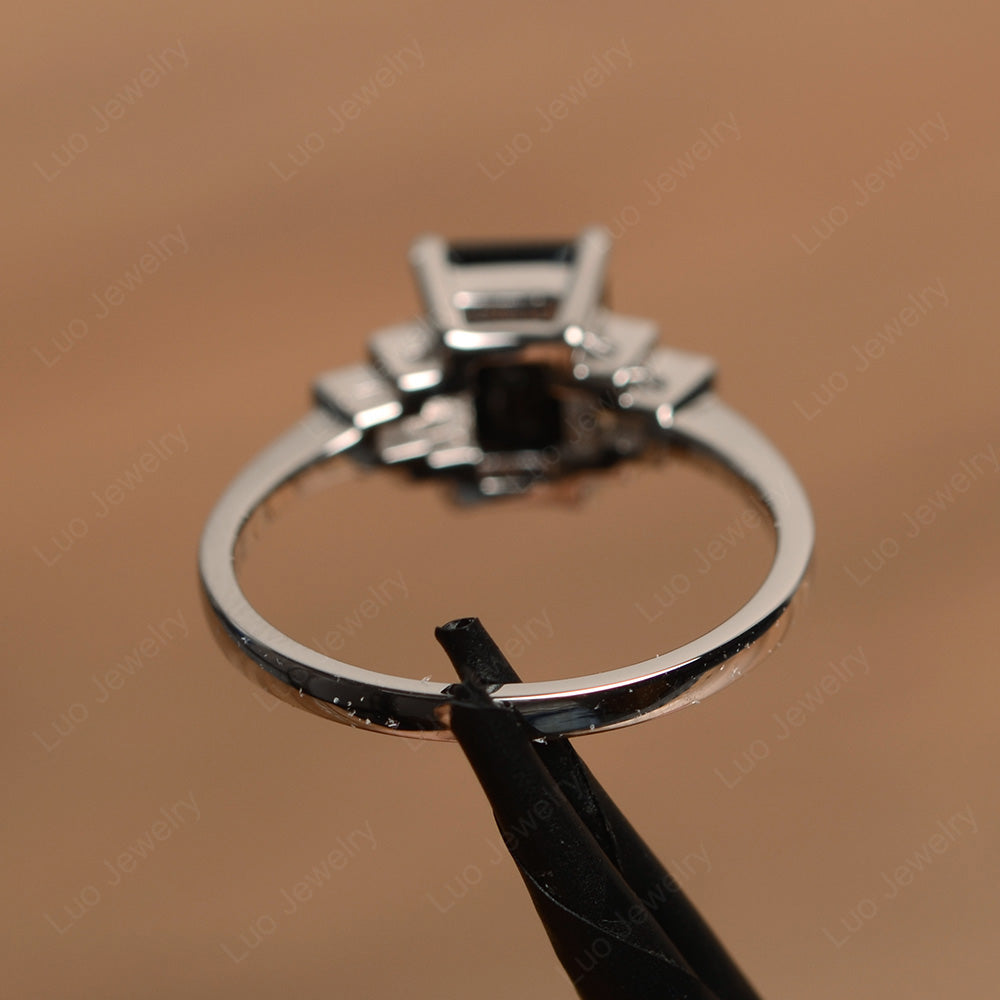 Emerald Cut Black Spinel Promise Ring White Gold - LUO Jewelry