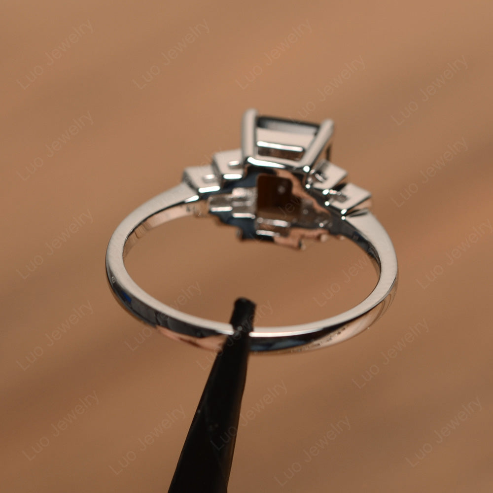 Emerald Cut Smoky Quartz Promise Ring White Gold - LUO Jewelry