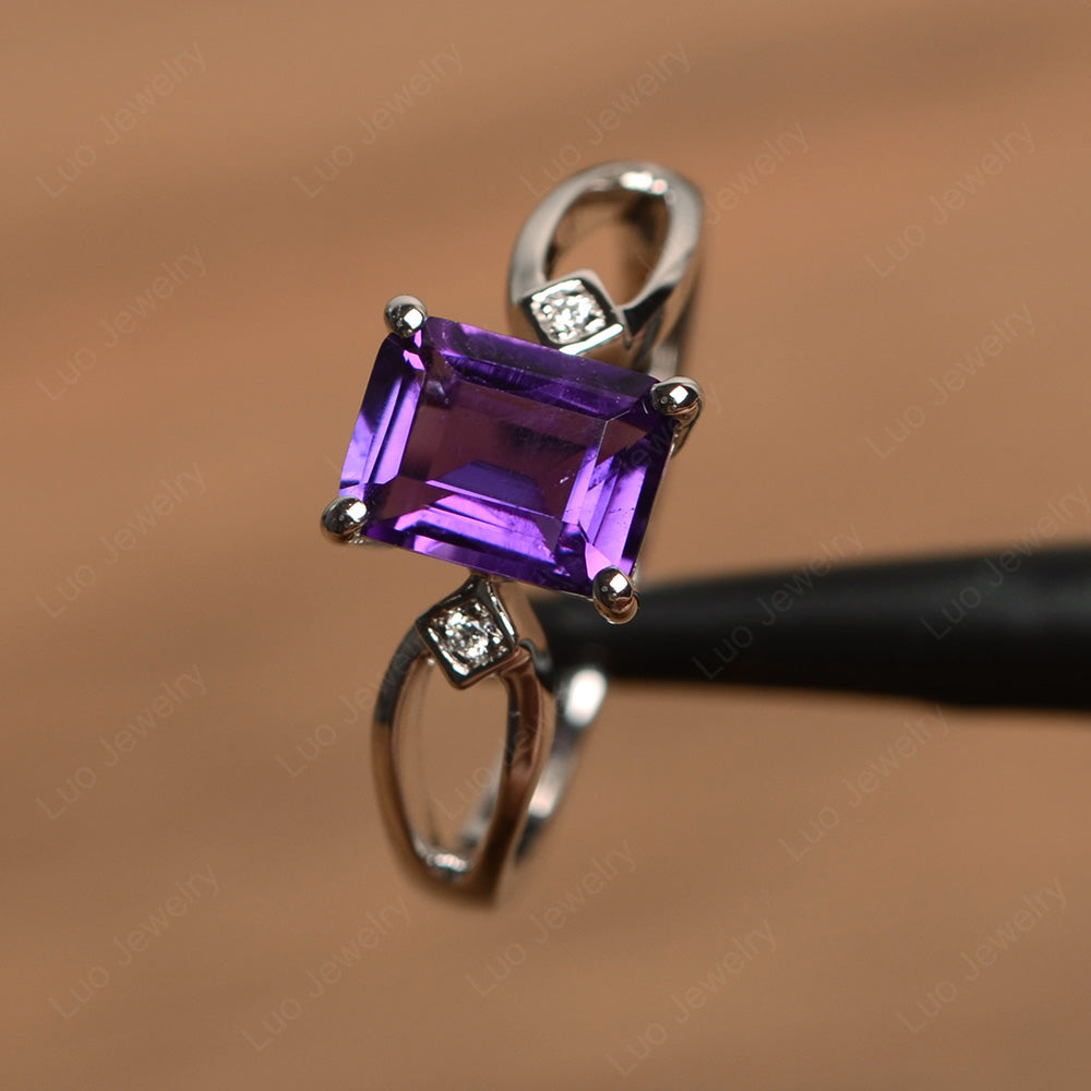 Emerald Cut Amethyst Ring Split Shank - LUO Jewelry