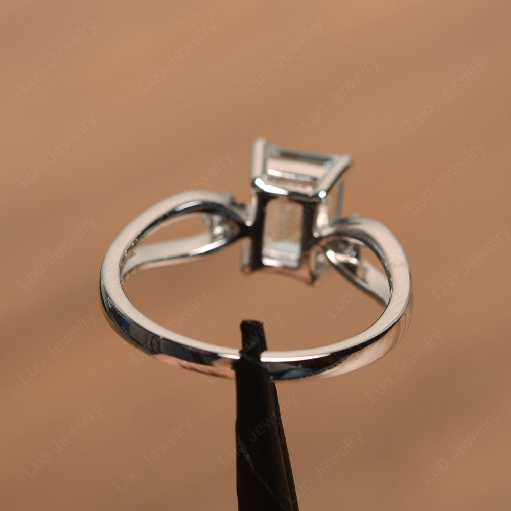 Emerald Cut Aquamarine Ring Split Shank - LUO Jewelry