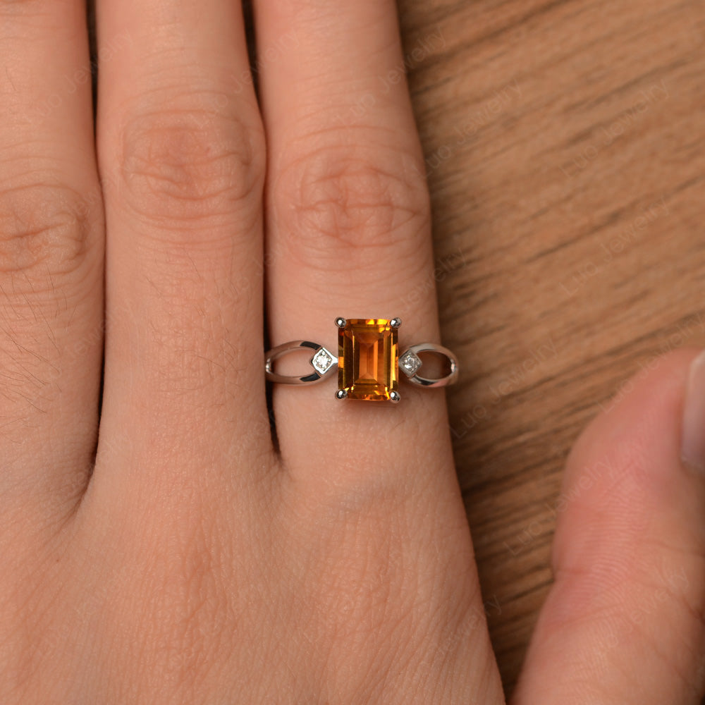 Emerald Cut Citrine Ring Split Shank - LUO Jewelry