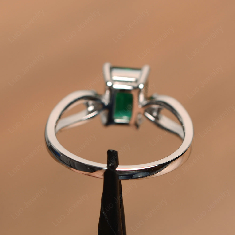 Emerald Cut Lab Emerald Ring Split Shank - LUO Jewelry