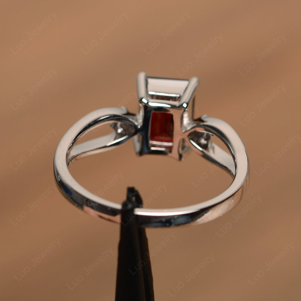 Emerald Cut Garnet Ring Split Shank - LUO Jewelry