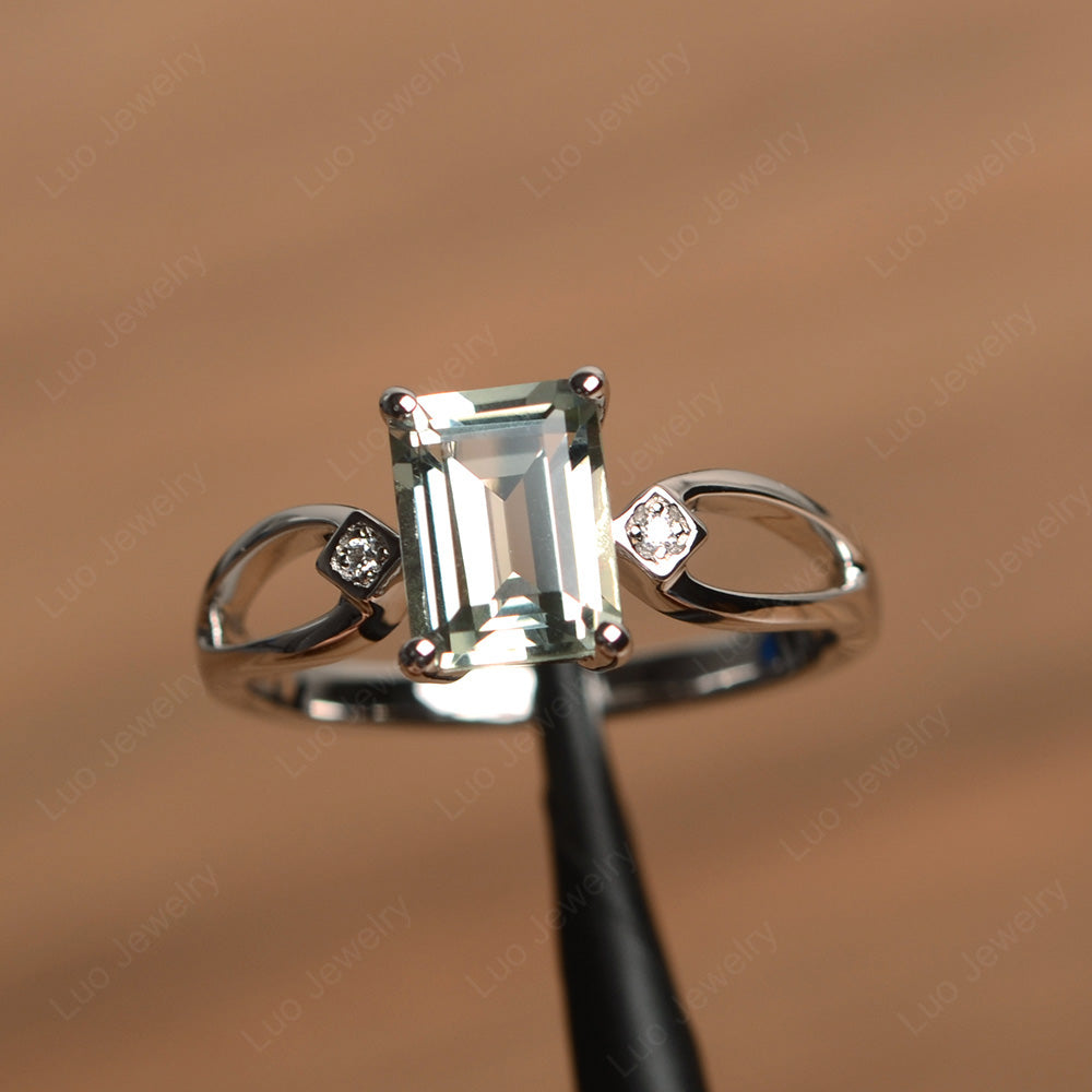 Emerald Cut Green Amethyst Ring Split Shank - LUO Jewelry