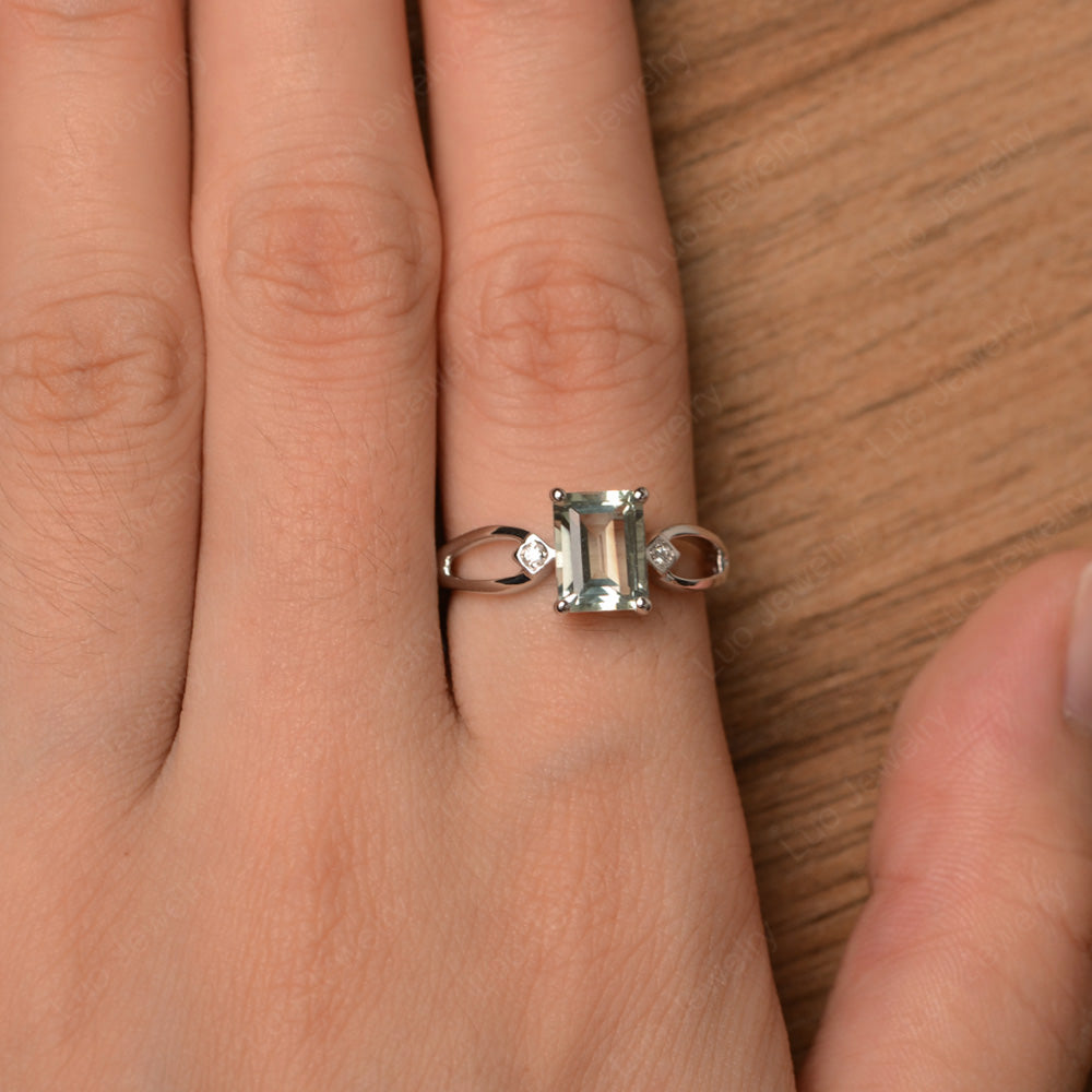 Emerald Cut Green Amethyst Ring Split Shank - LUO Jewelry