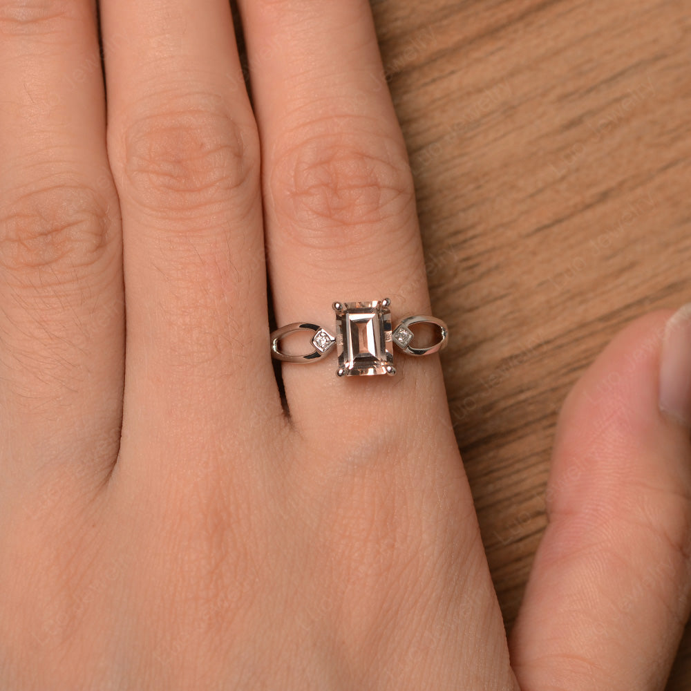 Emerald Cut Morganite Ring Split Shank - LUO Jewelry