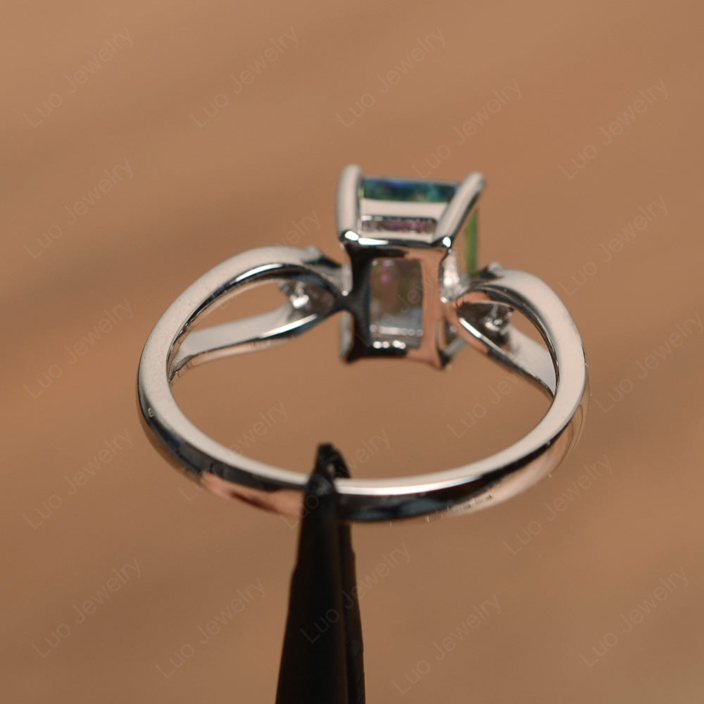 Emerald Cut Mystic Topaz Ring Split Shank - LUO Jewelry