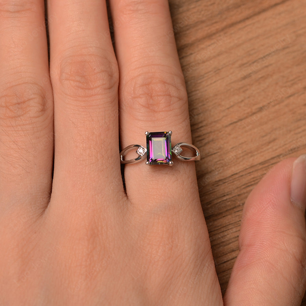 Emerald Cut Mystic Topaz Ring Split Shank - LUO Jewelry