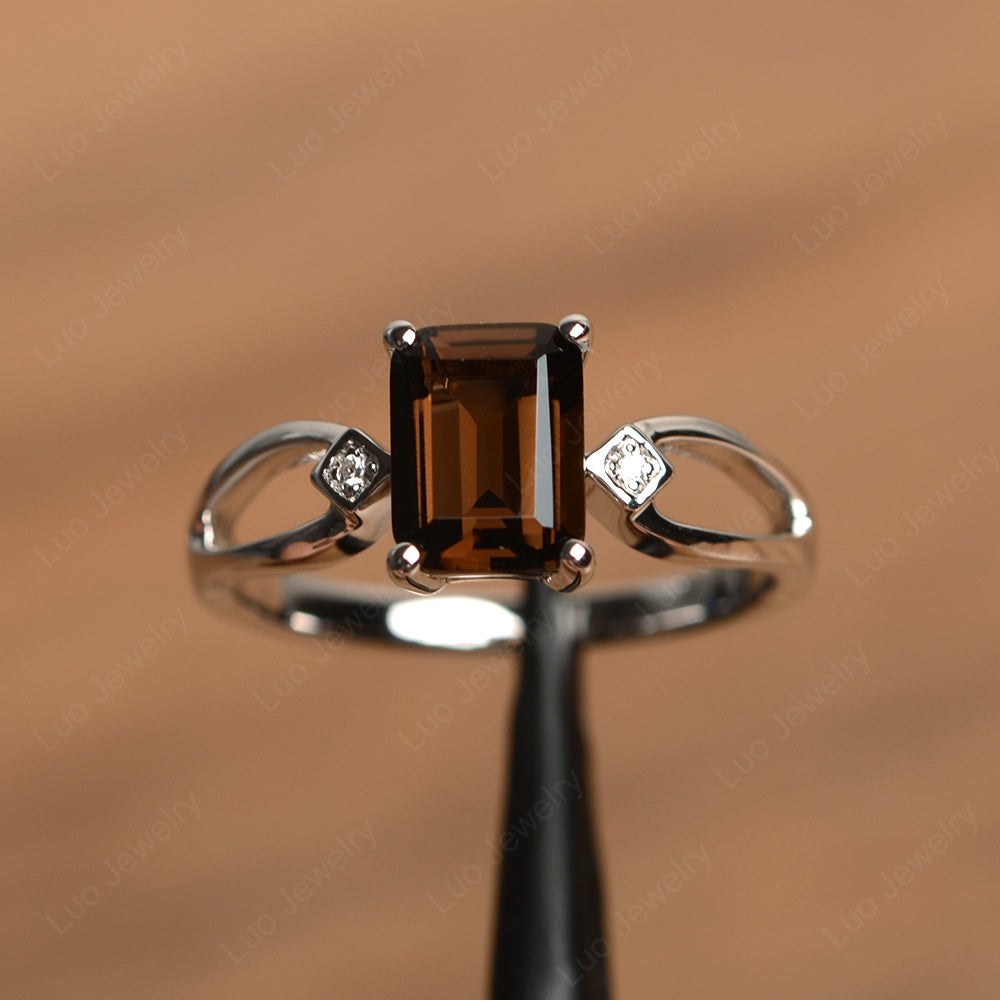 Emerald Cut Smoky Quartz Ring Split Shank - LUO Jewelry