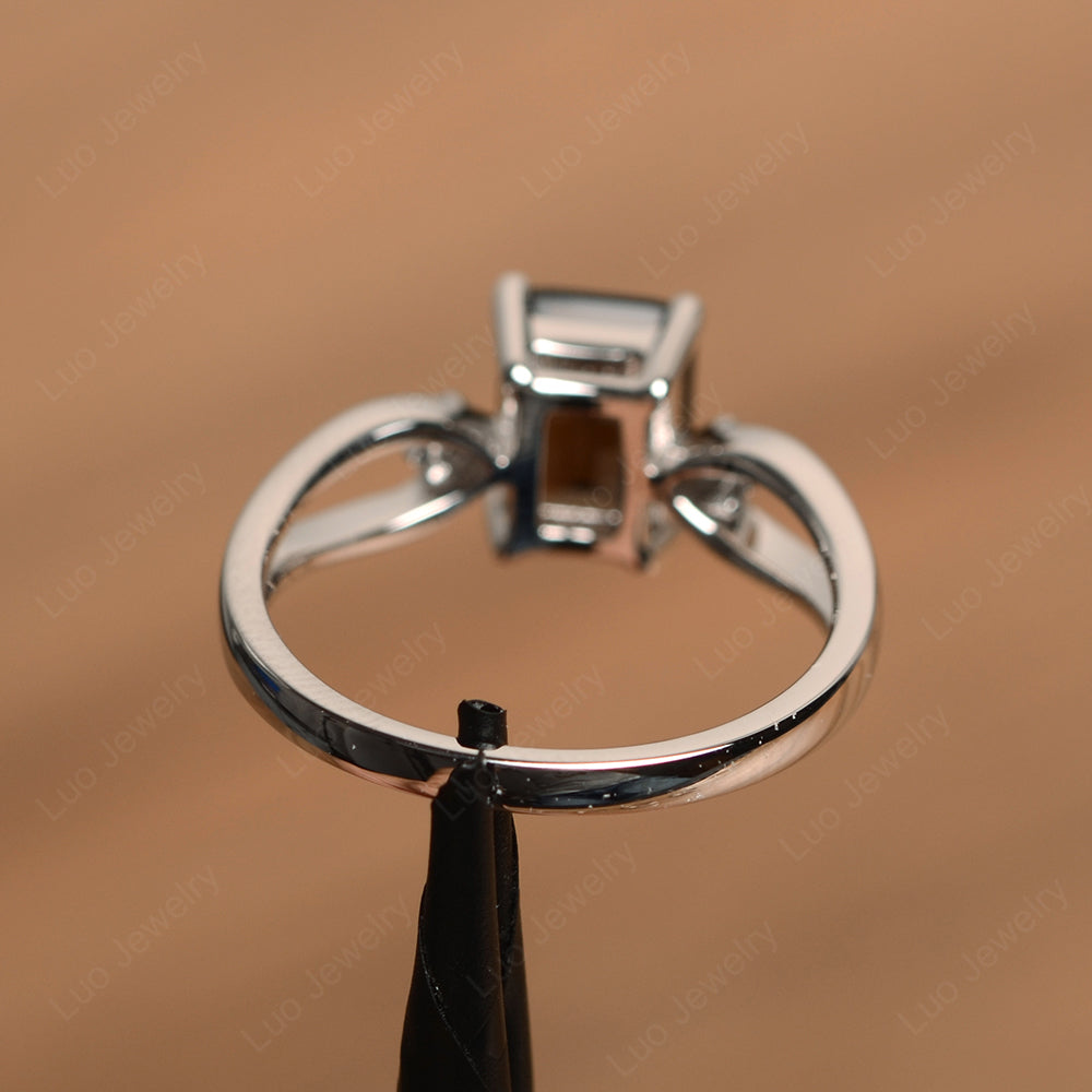 Emerald Cut Smoky Quartz Ring Split Shank - LUO Jewelry