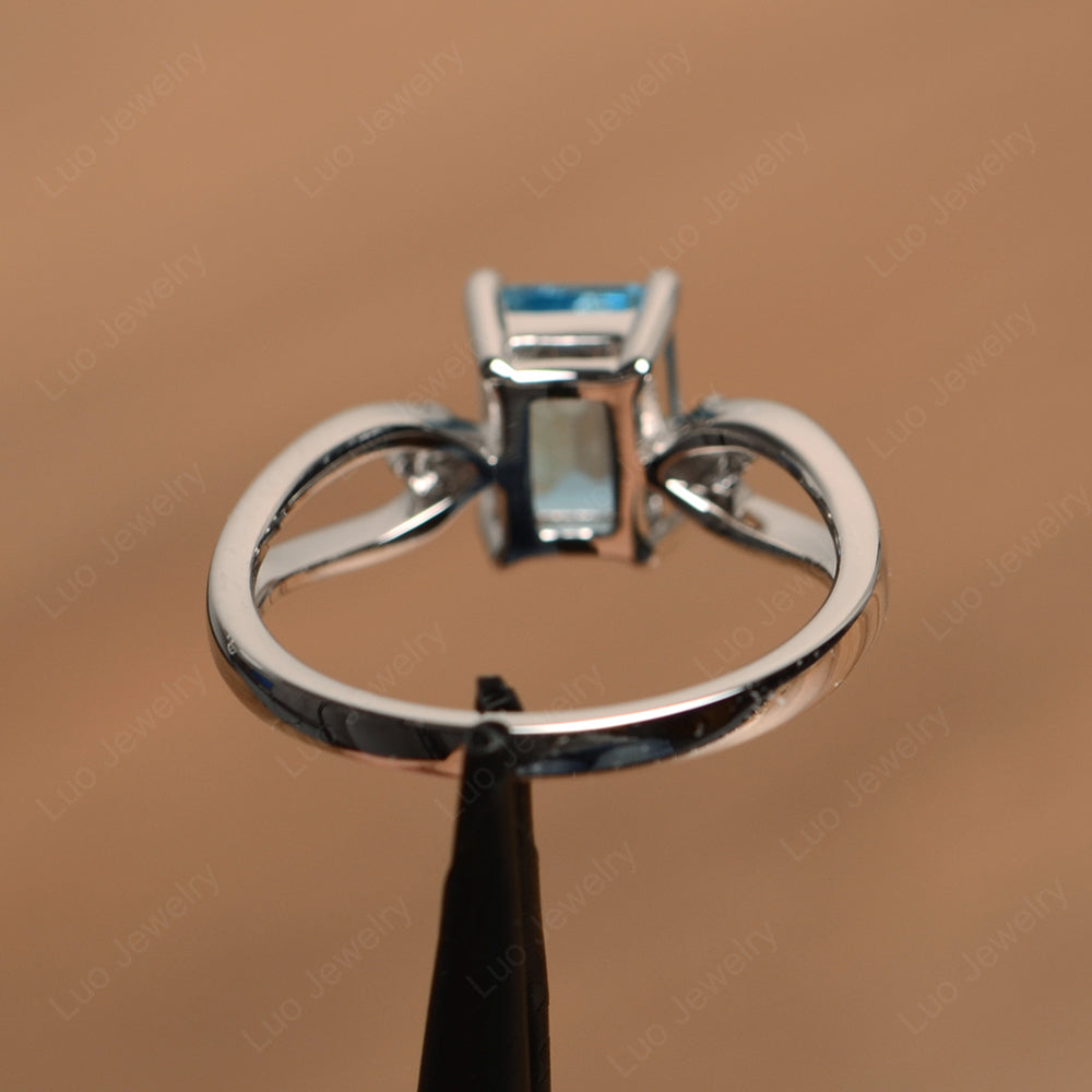 Emerald Cut Swiss Blue Topaz Ring Split Shank - LUO Jewelry