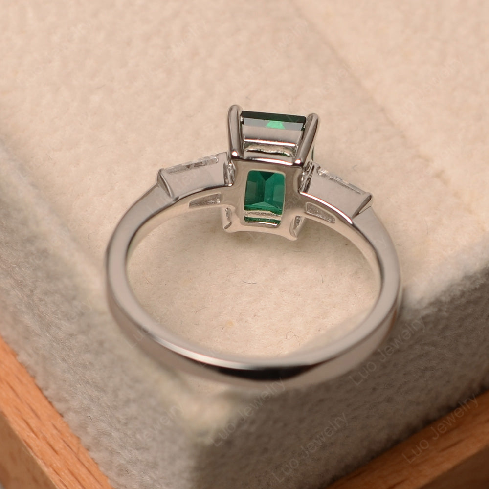 Emerald Cut Lab Emerald Engagement Ring Silver - LUO Jewelry