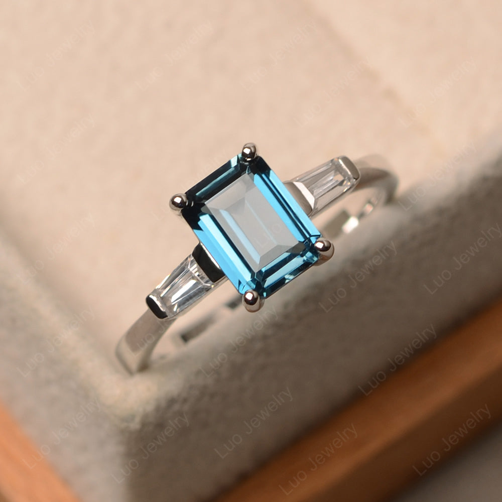 Emerald cut London blue topaz ring - LUO Jewelry