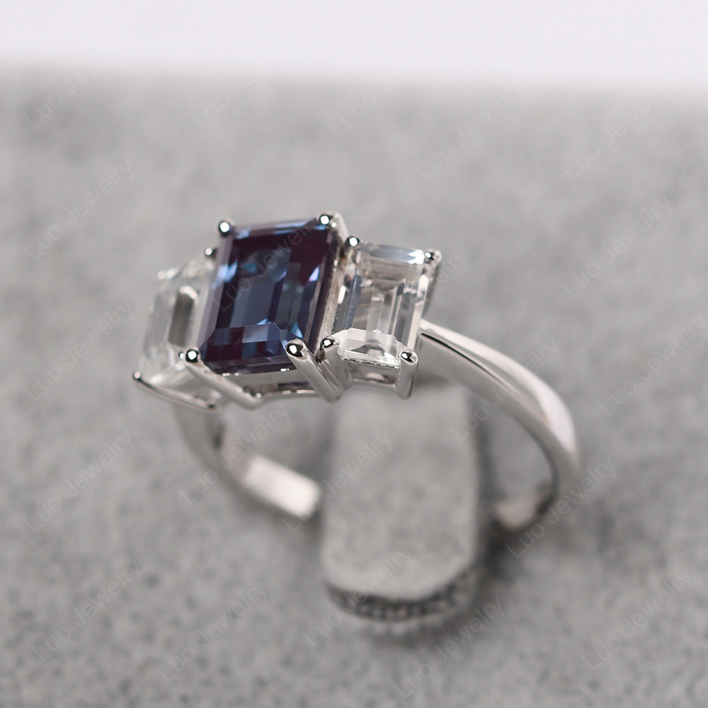 Emerald Cut Alexandrite 3 Stone Mothers Ring - LUO Jewelry