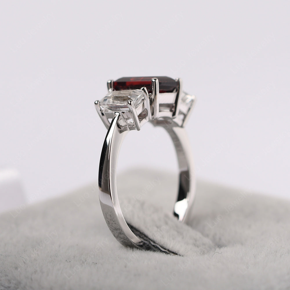Emerald Cut Garnet 3 Stone Mothers Ring - LUO Jewelry