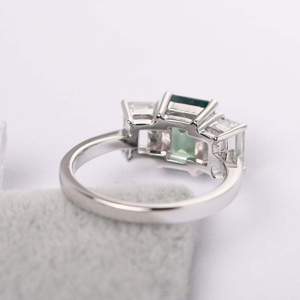 Emerald Cut Green Sapphire 3 Stone Mothers Ring - LUO Jewelry