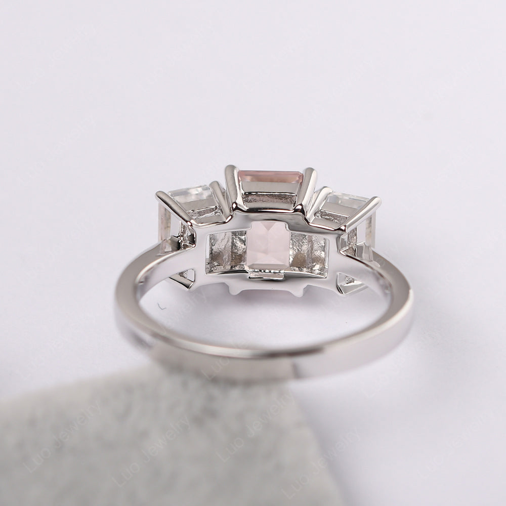 Emerald Cut Rose Quartz 3 Stone Mothers Ring - LUO Jewelry
